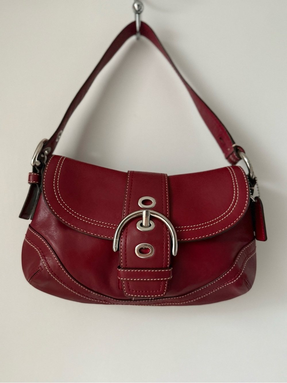 Coach Burgundy Leather Shoulder Bag with Silver Hardware